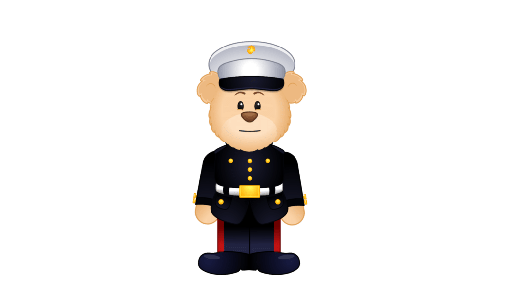 Animated bear in Marine Corps dress uniform.